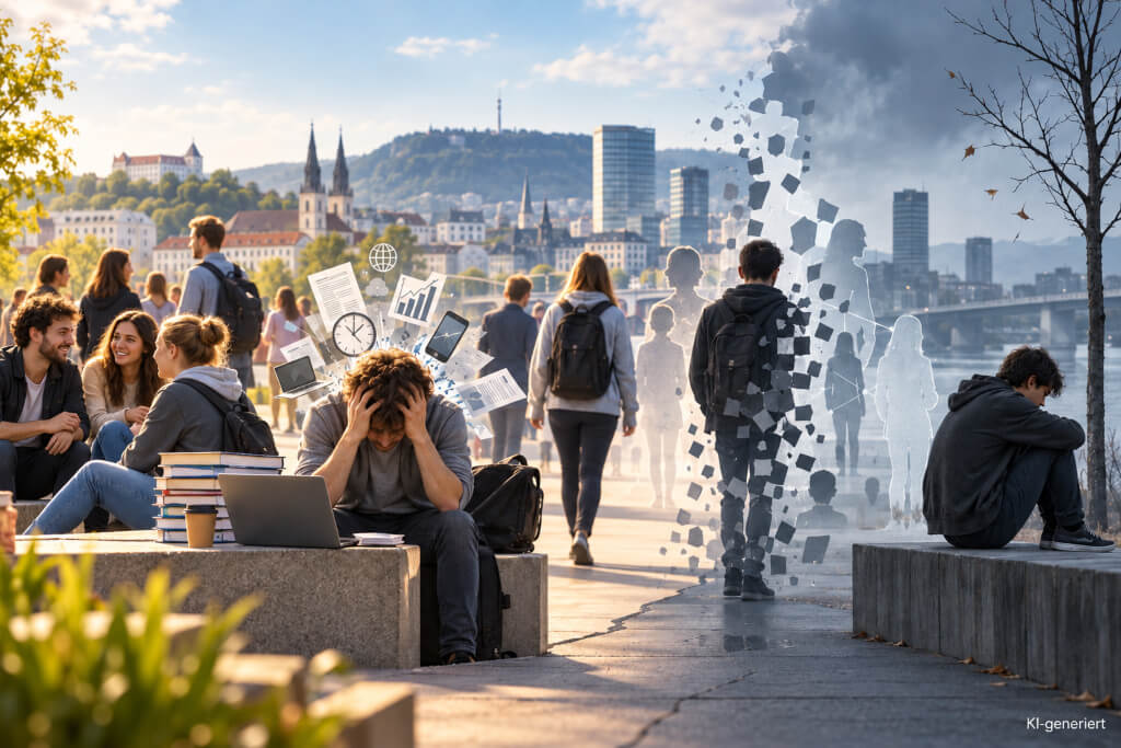 KI-generiert: Bild über Vereinsamung und Überforderung als gesellschaftliche Ursachen von Gewalt